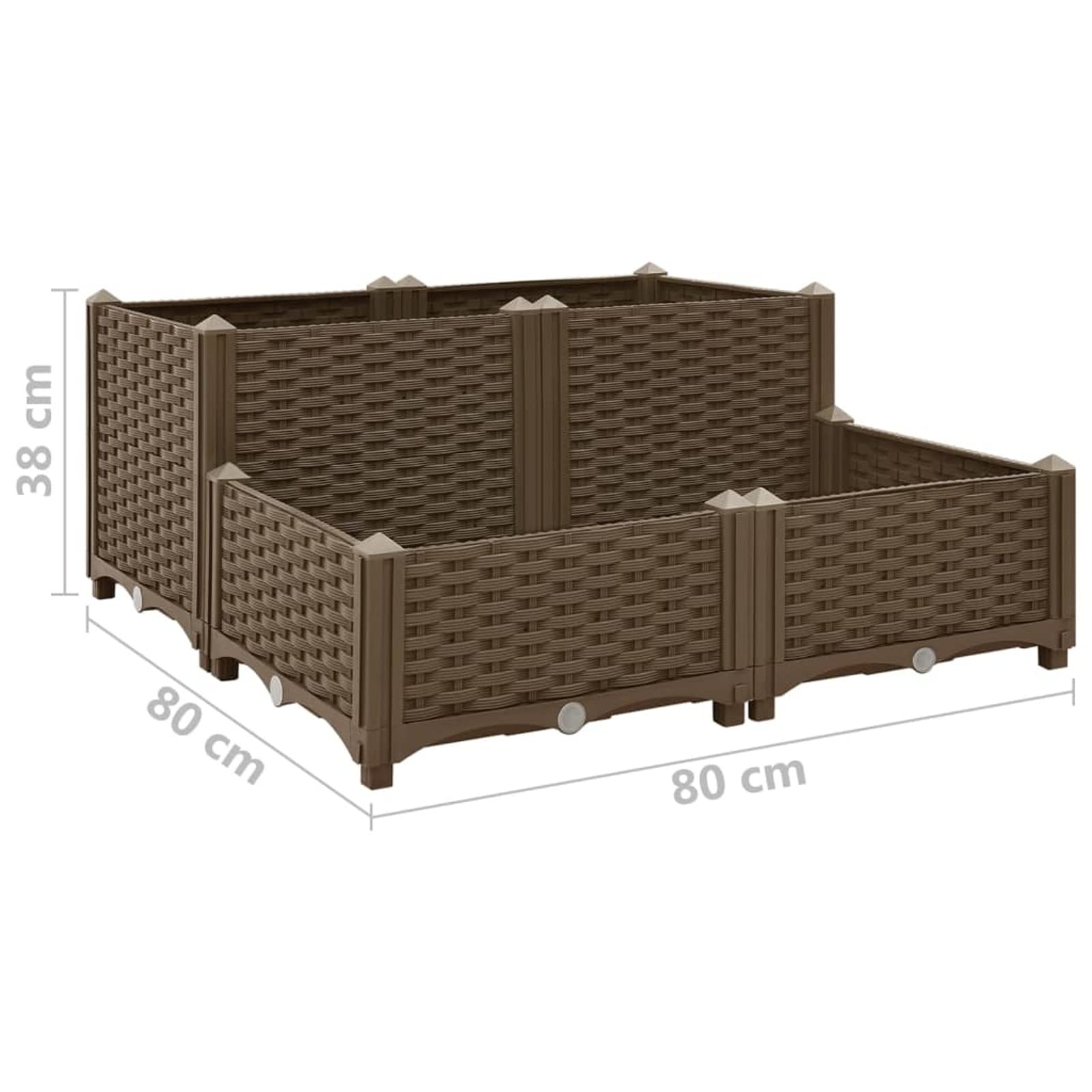 Tidyard Fioriera Rialzata da Giardino Esterno Balcone Terrazzo in Polipropilene Marrone 80x80x38 cm,Fioriera da Giardino Esterno Balcone Terrazzo Patio,Fioriea Rettangolare,Fioriera Grande