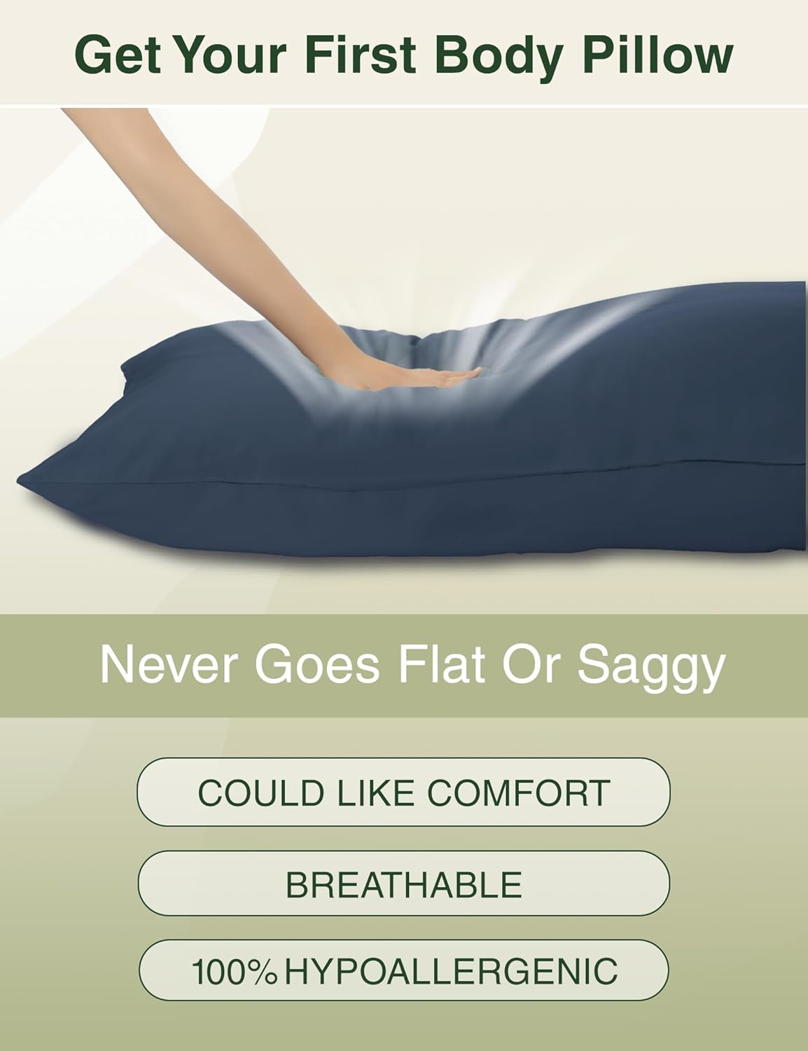 ZonLi Memory Foam Body Pillow for Adults with Removable Pillowcase,Long Pillow for Bed, Ideal for Side Sleepers,20x54 inches,Navy Blue