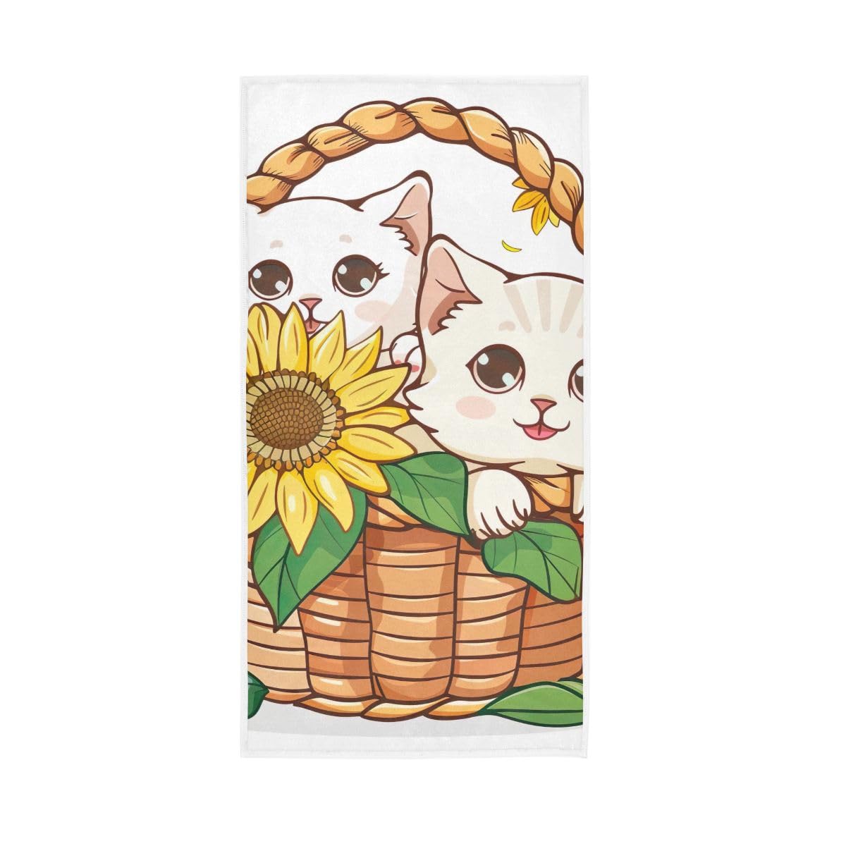 LSRCPD Floral Happy Kittens in Basket Bathroom Hand Towels Decorative, Hand Towel for Bathroom, Travel, Camp, Hotel, Spa 15 x 30 Inches