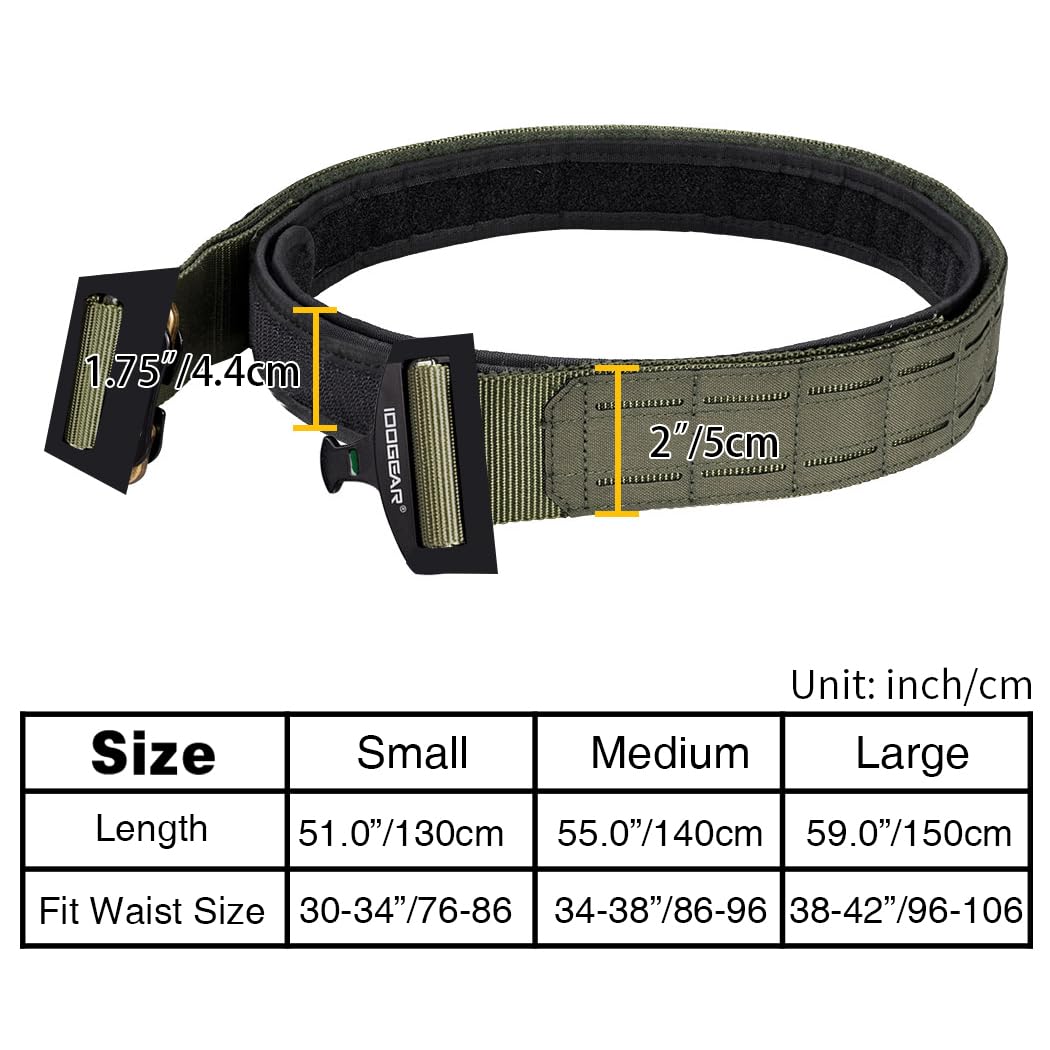 IDOGEAR 2'' Cintura Tattica Militare MOLLE con 1,75'' Cintura Interna Set Cintura Fibbia Metallica Heavy Duty Taglio Laser a Sgancio Rapido Hook-and-Loop