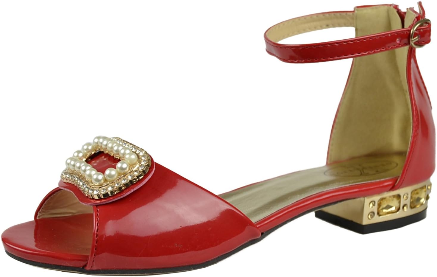 Generation Y Kids Dress Sandals Gold Tone Pearl Accent Pageant Low Heels