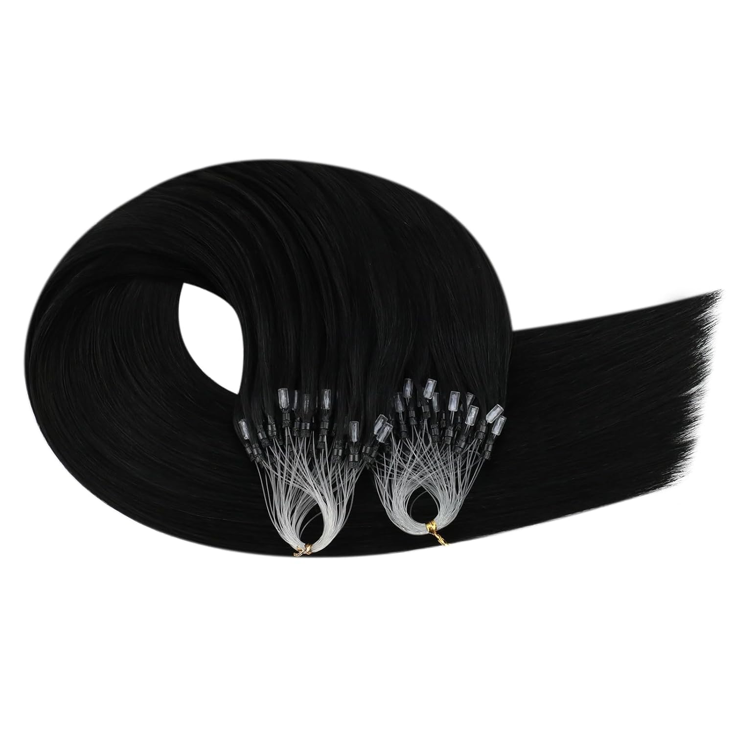 Ugeat Micro Link Hair Extensions Human Hair #1 Real Human Hair Extensions Jet Black 22 Inch and 18 Inch