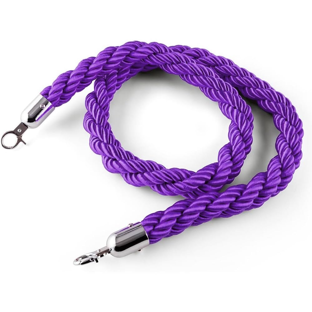 Purple Queue Barrier Ropes with Gold/Silver Hooks, Green Stanchion Rope 2/4/5/10Ft, Braided Hemp Rope for Queue Divider Crowd Control Rope Safety Barrier 1/2/3M, Twisted Hemp Rope (Color : Purple-SIL
