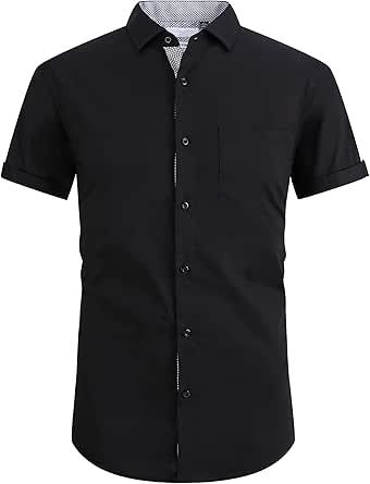 Damipow Mens Short Sleeve Dress Shirts Regular Fit Business Casual Button Down Shirt