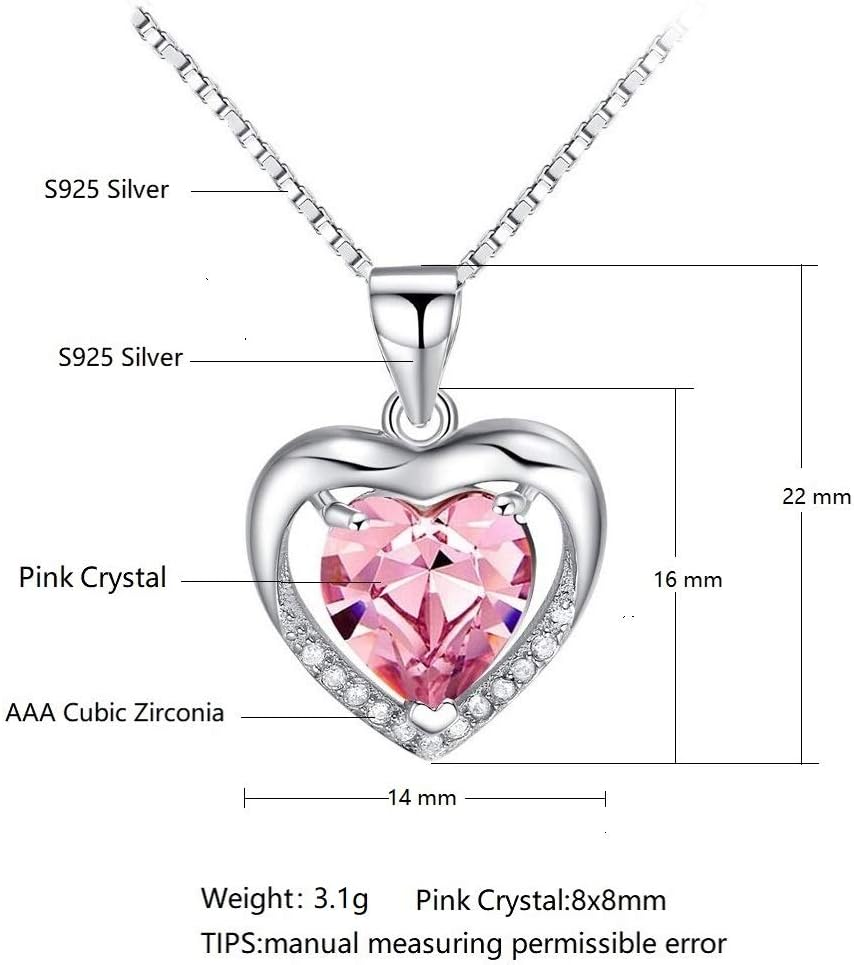 Sterling Silver 8mm Heart Shape Crystal with Cubic Zirconia Pendant Necklace