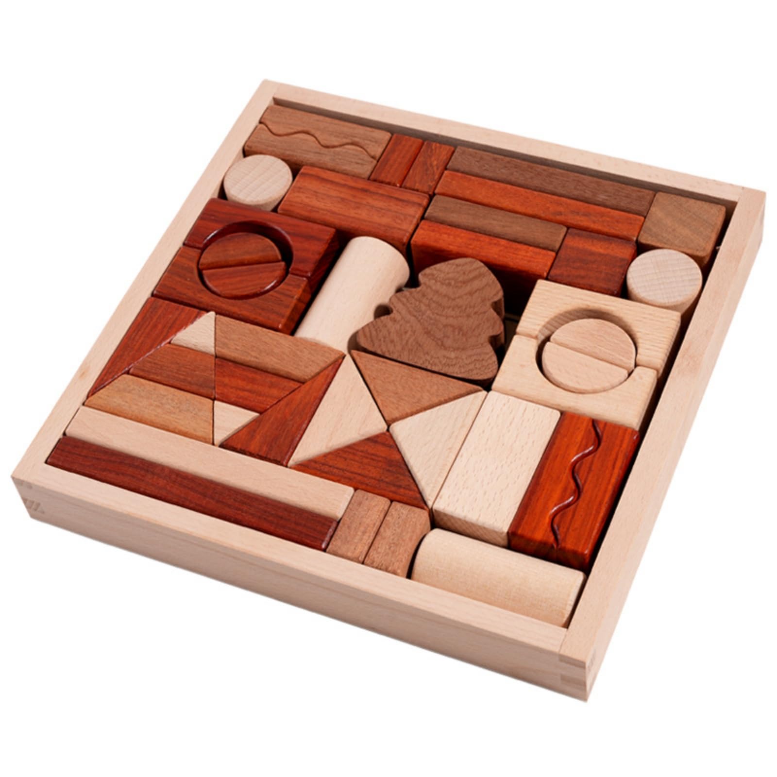 43 Piezas Juguete con Banja Diseño para Apilar y Encajar, Resistente, Bloques Construcción con Caja, Hogar, Niños en Edad Preescolar, Marrón