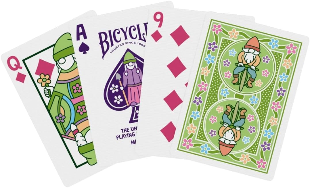Bicycle Garden Gnome Playing Cards - Cute and Collectible Lawn Gnome Statue Décor Inspired Toys Deck of Card Game for Family Game Night or Easter Basket Stuffers for Spring Gardening Lovers