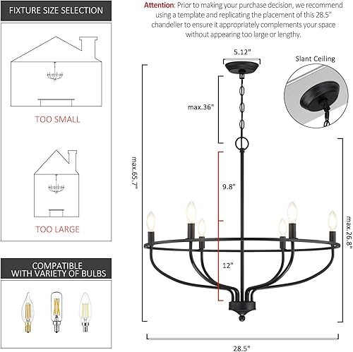 Miniatura 8 de Candelabro negro para comedor, lámpara colgante clásica de 9 luces de granja sobre la mesa, lámpara de vela grande negra para isla de cocina,