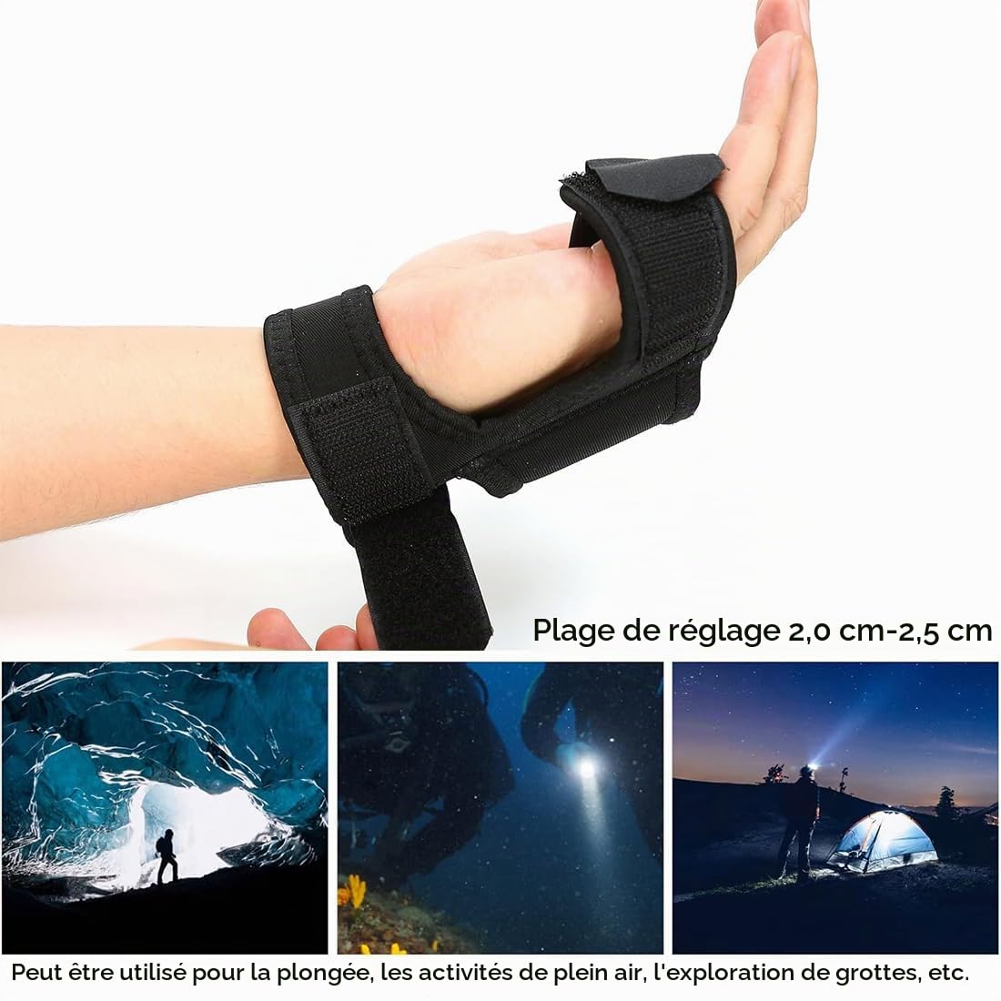 Étui de Lampe de Poche, Sacoche Torche Portable Mains Libres Étui de Lampe de Poche sur Poignet Bras Support de Lampe de Plongée sous-Marine, Réglable Accessoires de Plongée Sous-marine