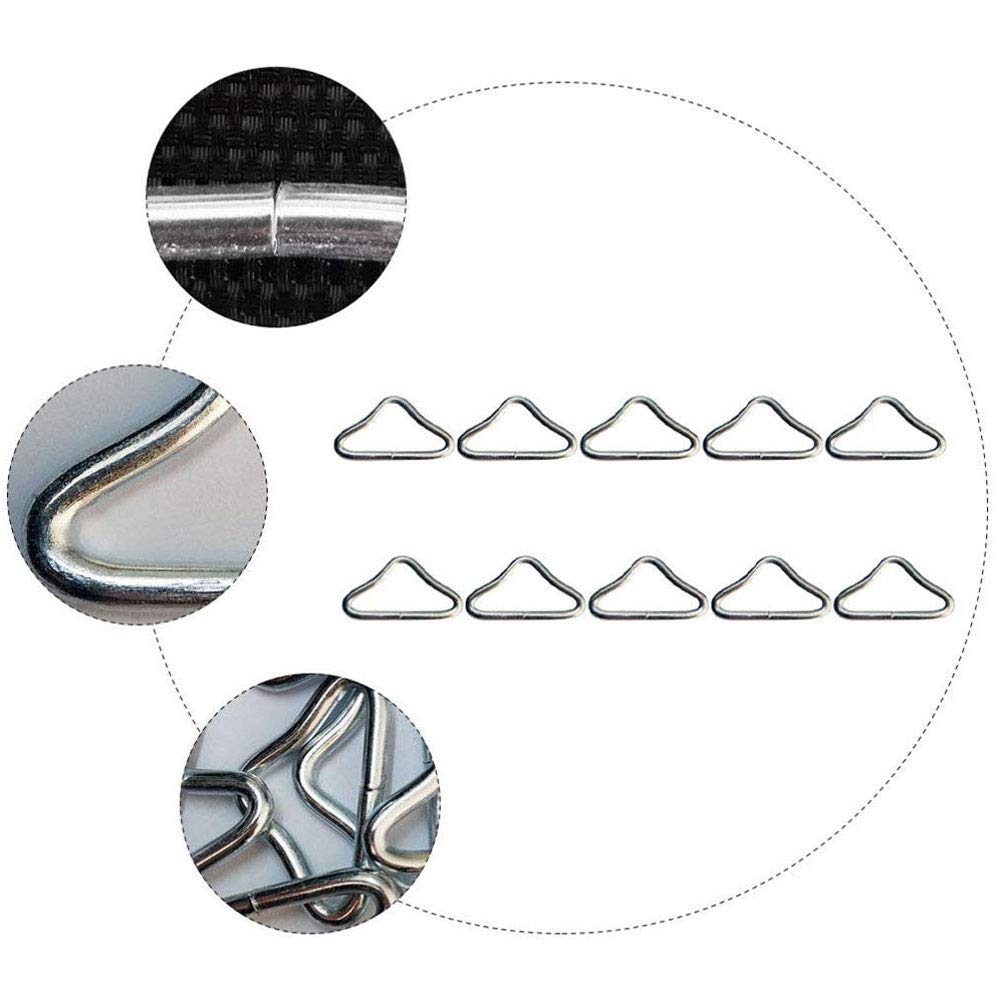 100 piezas de anillos especiales para trampolín, anillos triangulares de hierro, anillos triangulares para cama de salto, anillo triangular de malla, hebilla de tela, hebillas para cama elástica 100 piezas de anillos especiales para trampolín, anillos triangulares de hierro, anillos triangulares para cama de salto, anillo triangular de malla, hebilla de tela, hebillas para cama elástica