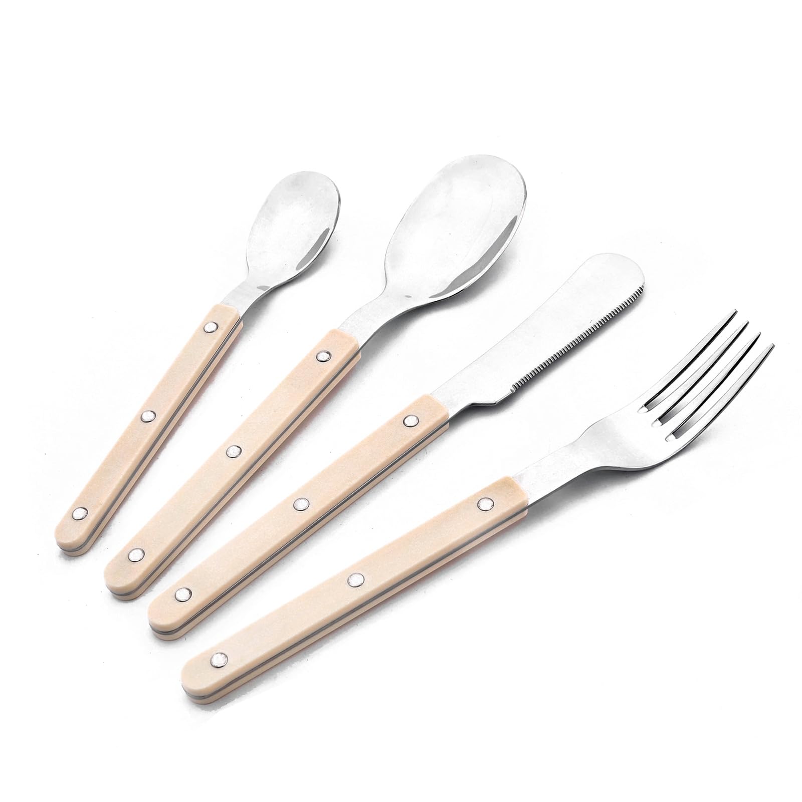 Snplowum 24Pcs Stainless Steel Tableware Set, Rivet Acrylic Handles Set Include Knife Fork Spoons Teaspoons, White Silver, Mirror Polish, Service for 6