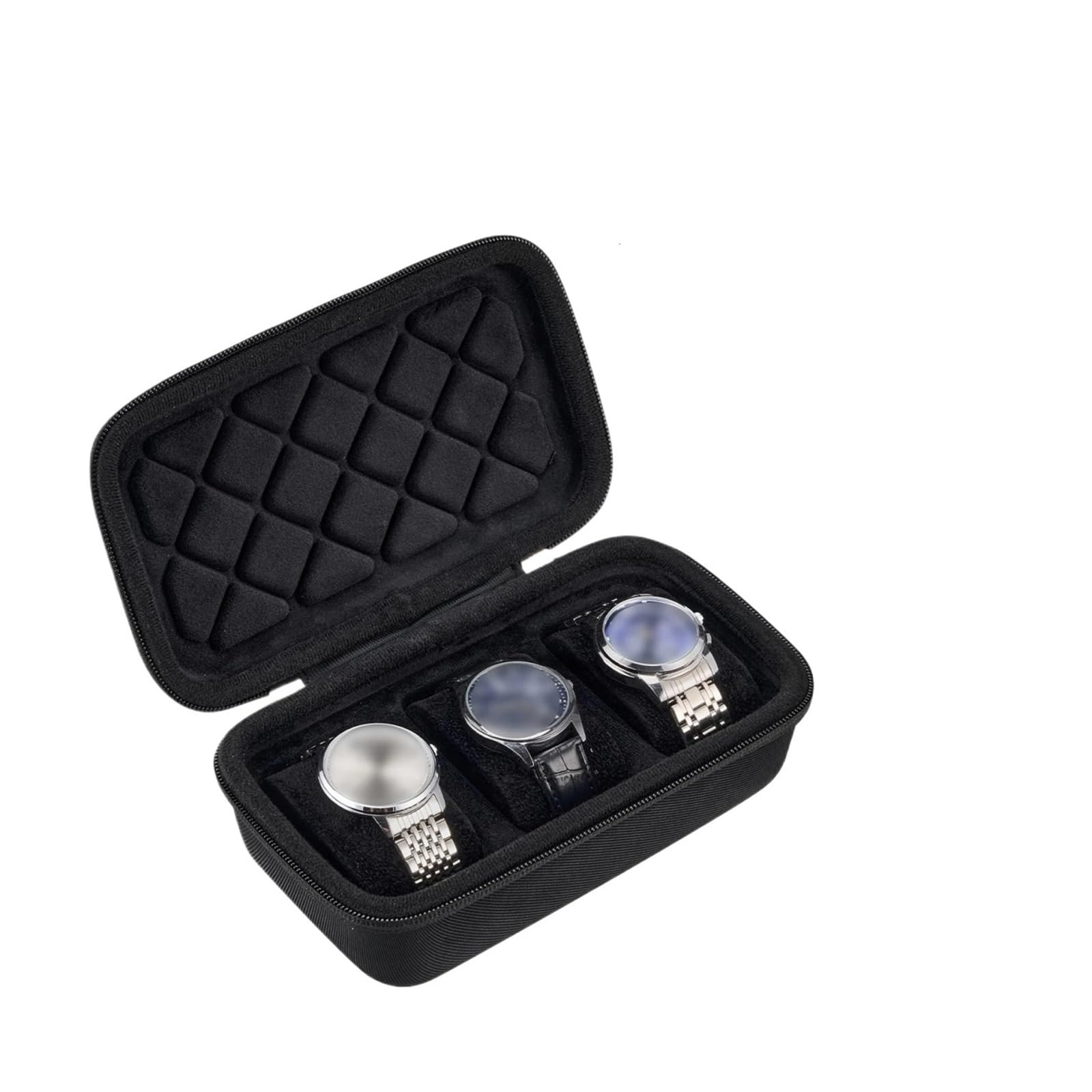 SongPiaopiao 1pcs 3-Slot Hard Shell Zippered Watch Case (Black)