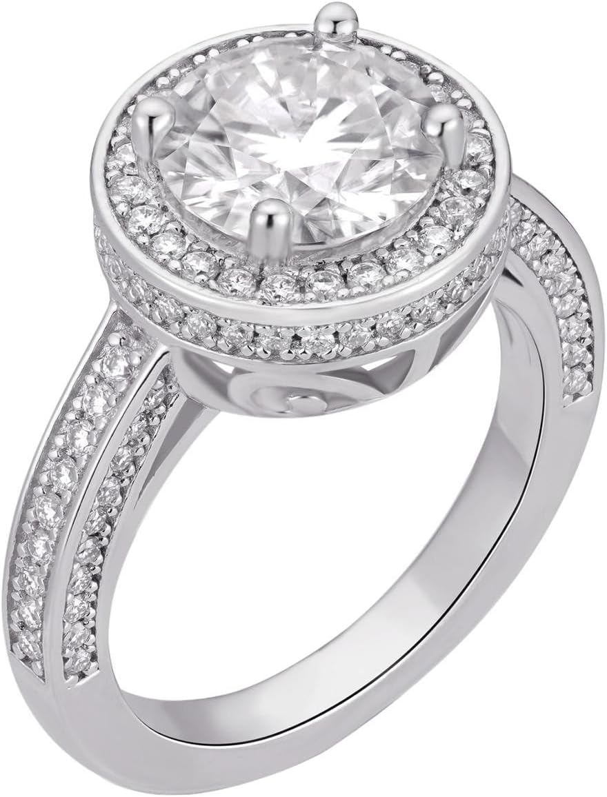 4.7 CT Moissanite Classic Halo Engagement Ring in 14k Gold & White Gold Over Solid 925 Sterling Silver Round-Cut VVS/D Color Iced-out Love Proposal/Promise Ring for anniversary ,wedding ,valentine's day
