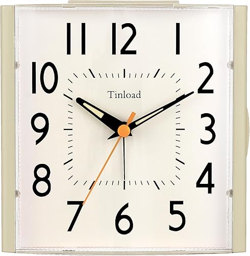 Miniatura 10 de Reloj despertador analógico retro vintage grande de 4.7", súper silencioso, sin tic-tac, con luz manual, repetición, funciona con baterías, diseño