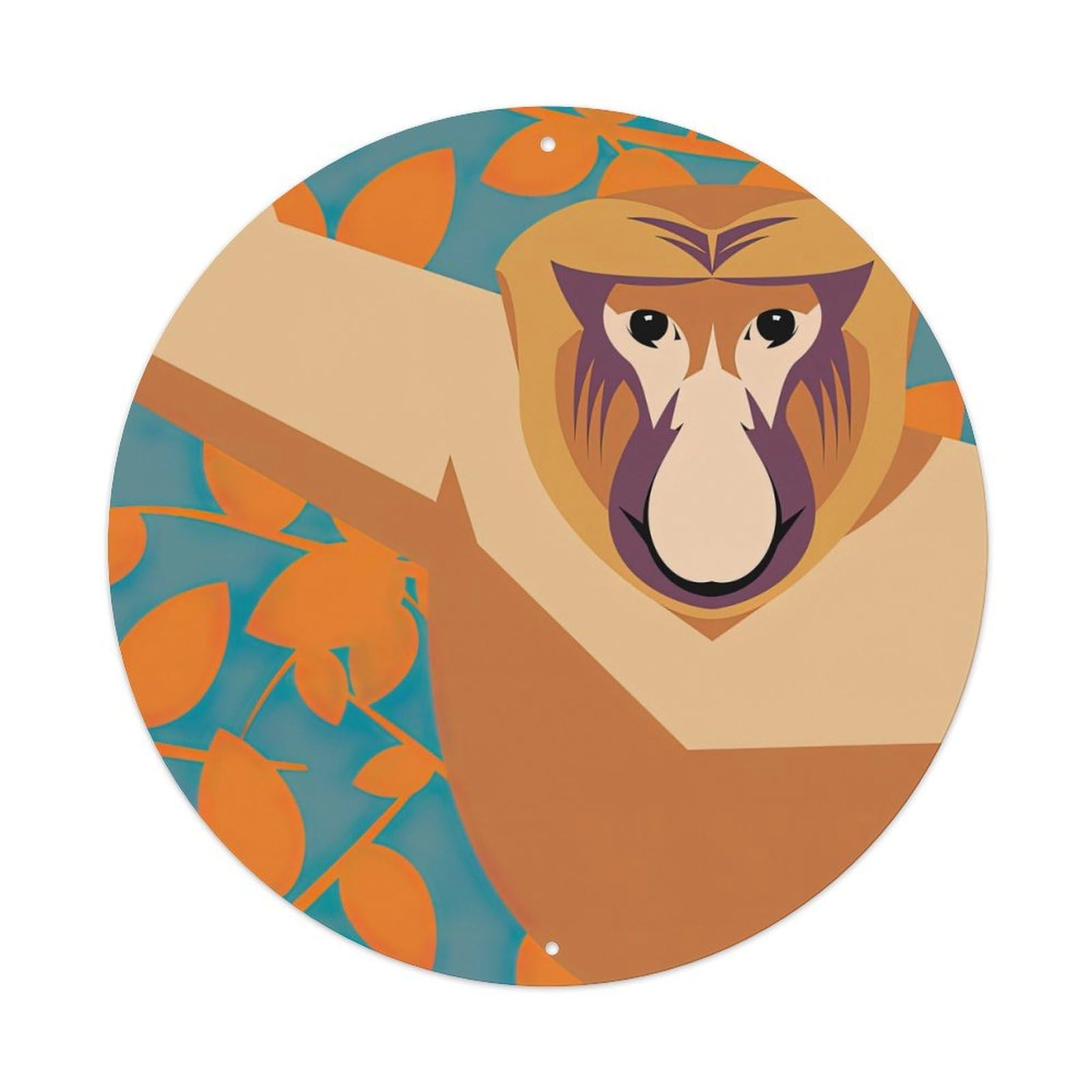 Indonesia Proboscis Monkey Animal Vintage Metal Tin Sign Plaque Wall Decor for Cafe, Club, Garden Round Metal Poster 8x8Inch