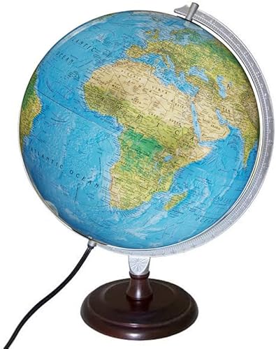 Replogle Toledo Blue Ocean Globo Iluminado de computadora con base de acabado en cerezo de madera (12"/30 cm de diámetro)