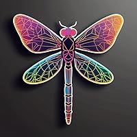 3 PCS Neon Gradient Dragonfly Sticker – Colorful Geometric Dragonfly Decal, Waterproof Vinyl Sticker for Laptop, Water Bottle, Notebook, Phone Case – Aesthetic Nature Insect DesignQ4