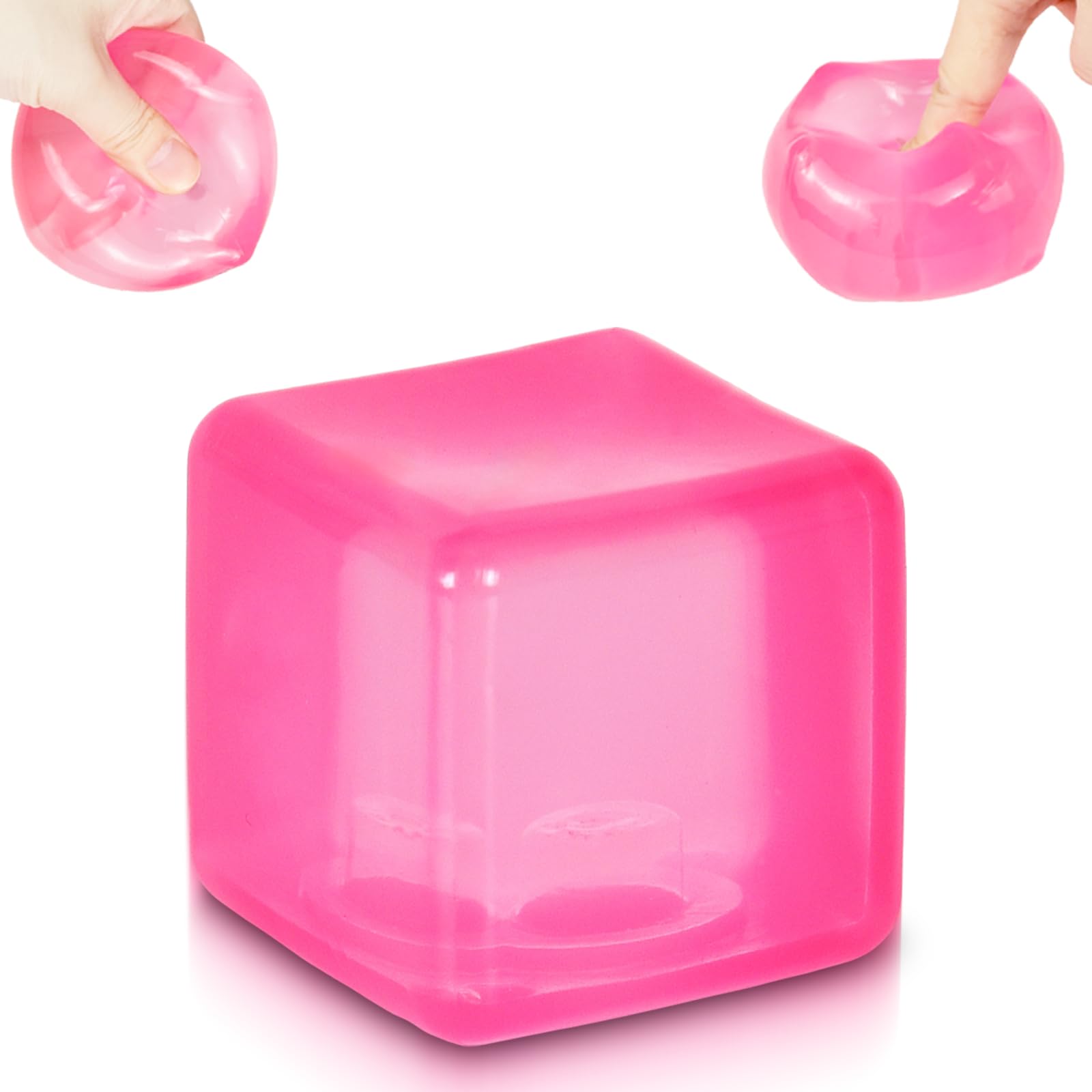 Ice Cube Squishy Stress Ball,Medium Squishy Cube Fidget Toy, Ice Cube Pieces Silent Nice Square Shape Anxiety Sensory Squishy Fidget Toy Slow Rise, Calming Kids Adults (pink)