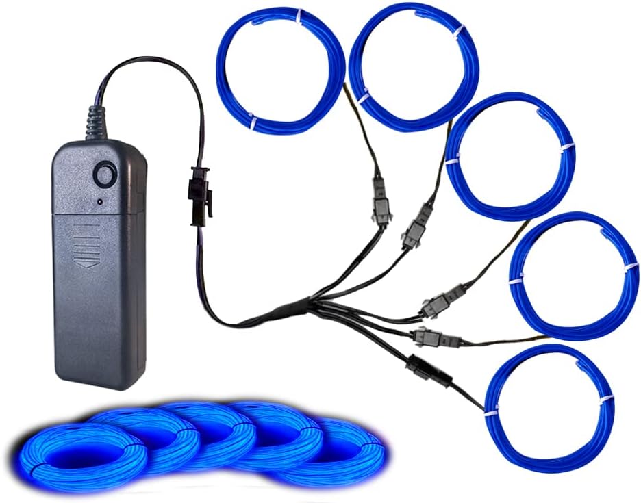 El Wire Blue, 1 Pack Neon Rope Strip Lights Neon Glow Electroluminescent Wire 5 in 1 Meter for Halloween, Christmas Party, DIY Decorationโฆ