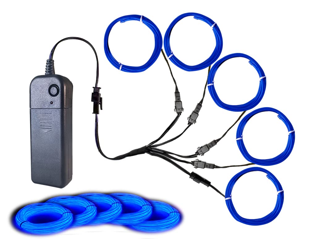 El Wire Blue, 1 Pack Neon Rope Strip Lights Neon Glow Electroluminescent Wire 5 in 1 Meter for Halloween, Christmas Party, DIY Decoration…