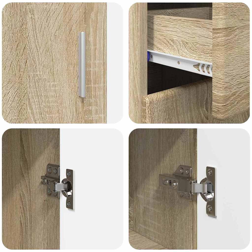Credenza Florin Sonoma Rovere 88,5 x 30,5 x 73 cm Moderno Armadio in legno con 2 ante a cerniera e 3 ripiani in legno di quercia durevole per soggiorno, corridoio, camera da letto