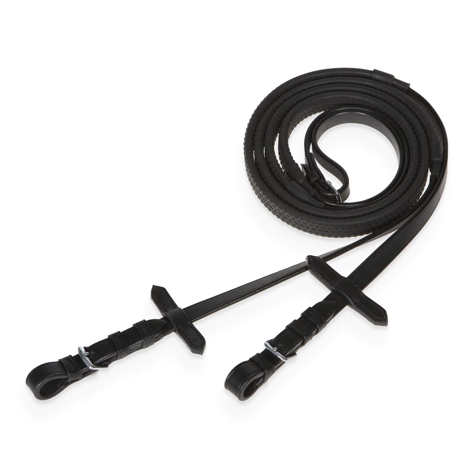 Cwell - Riendas de goma de agarre de cuero equino con tapones de Martingala para caballo Cob Pony negro (Cob)