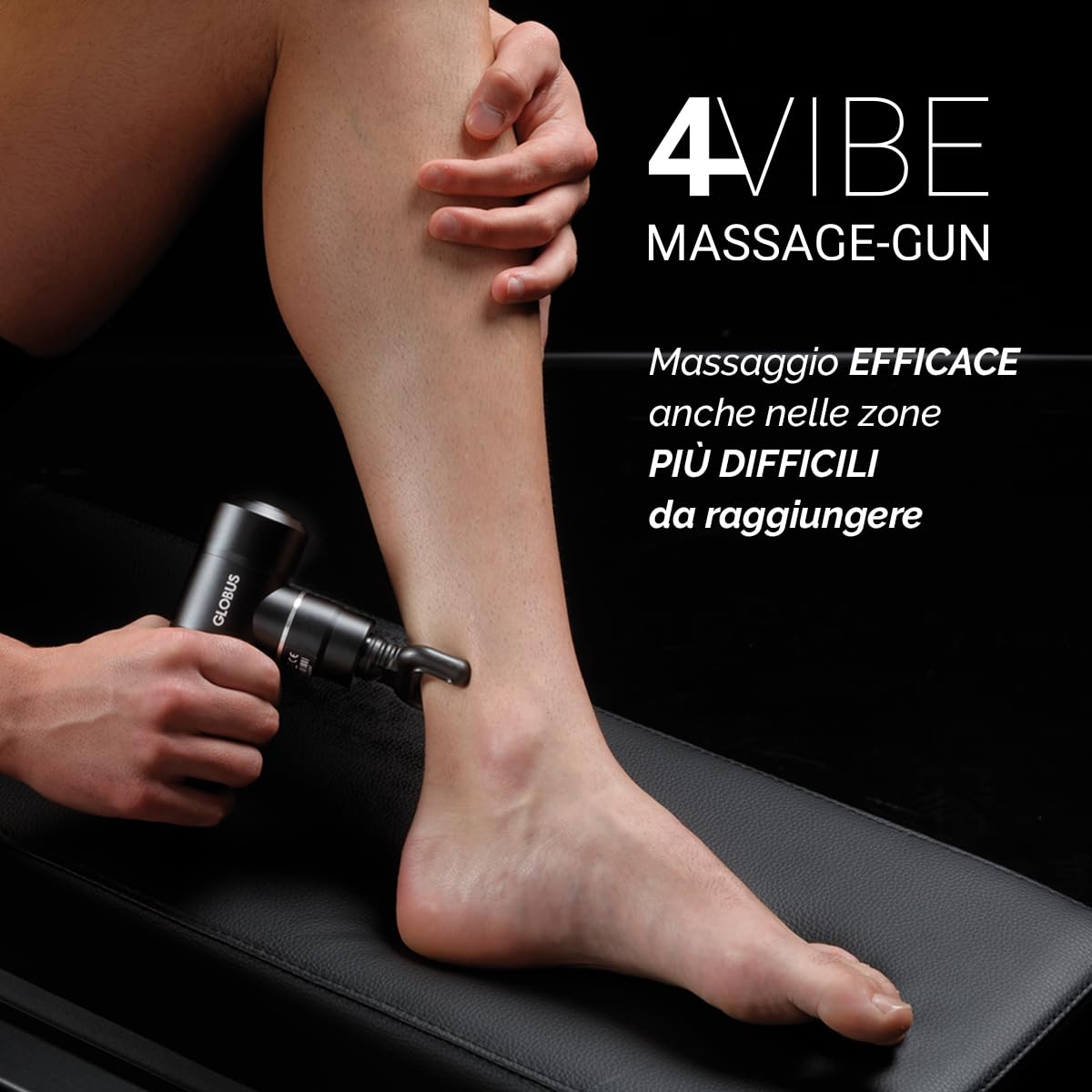 GLOBUS | 4 Vibe Massage Gun, Pistola Massaggio Muscolare a 4 Velocità, Ideale per Rilassamento e Recupero Post Attività Fisica