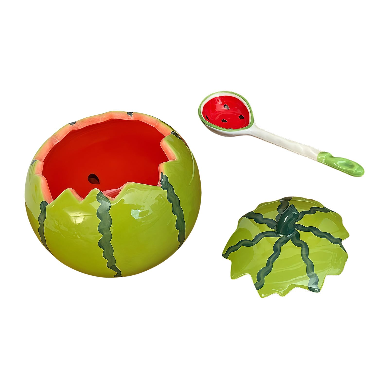 Fazvncv Ceramic Watermelon Bowl with Lid 610ml Covered Fruit Tableware for Cereal Dessert Dining Desk and Kitchen Use Ceramic Bowl