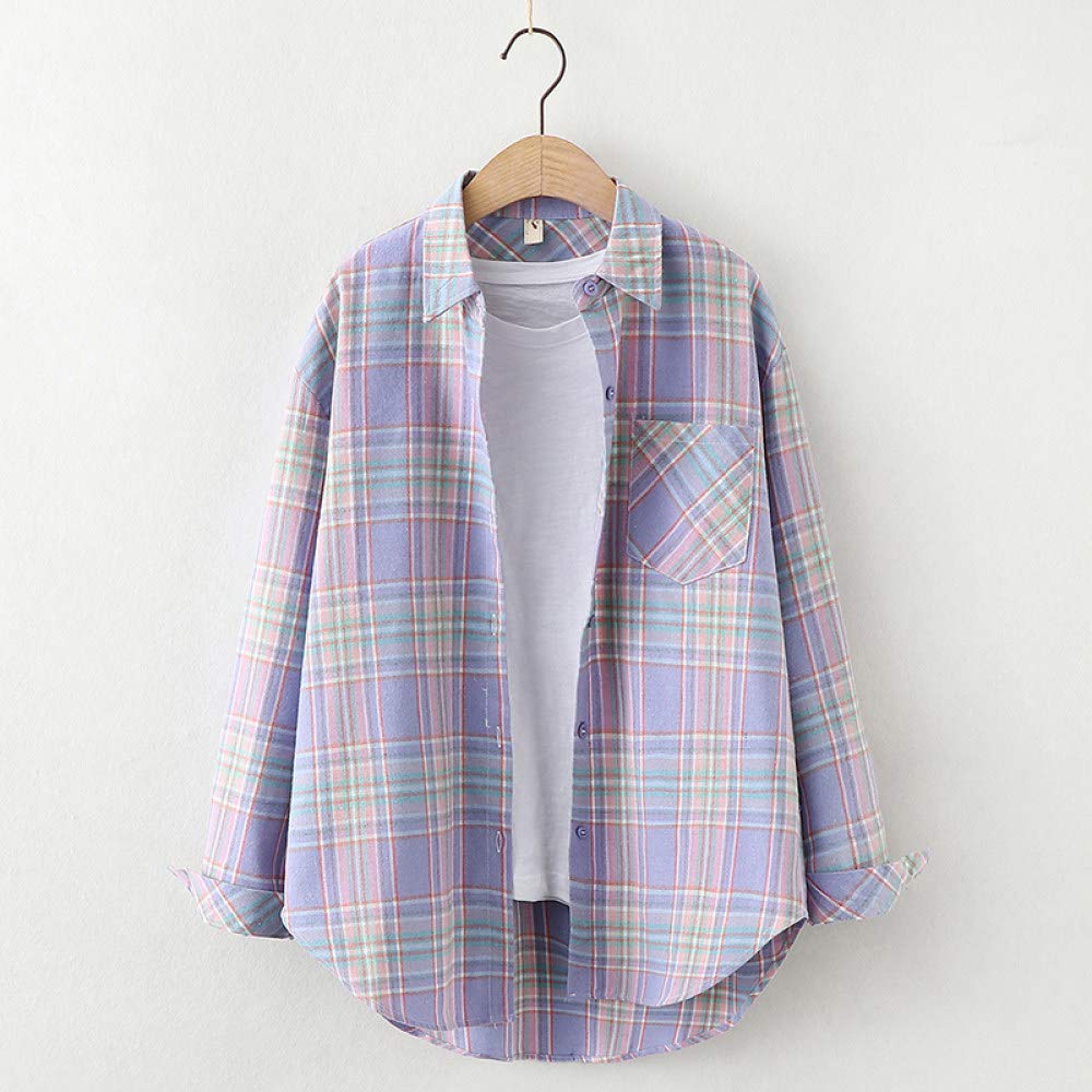 MIDJ Damen Bluse,Damenhemden Flanell Lila Kariert Gestreift Freizeithemden Pullover Langarmhemden Schicke Button-Down-Revershemden Lockere Leichte Jacken Holzfällerhemden Geschenke für Mädchen