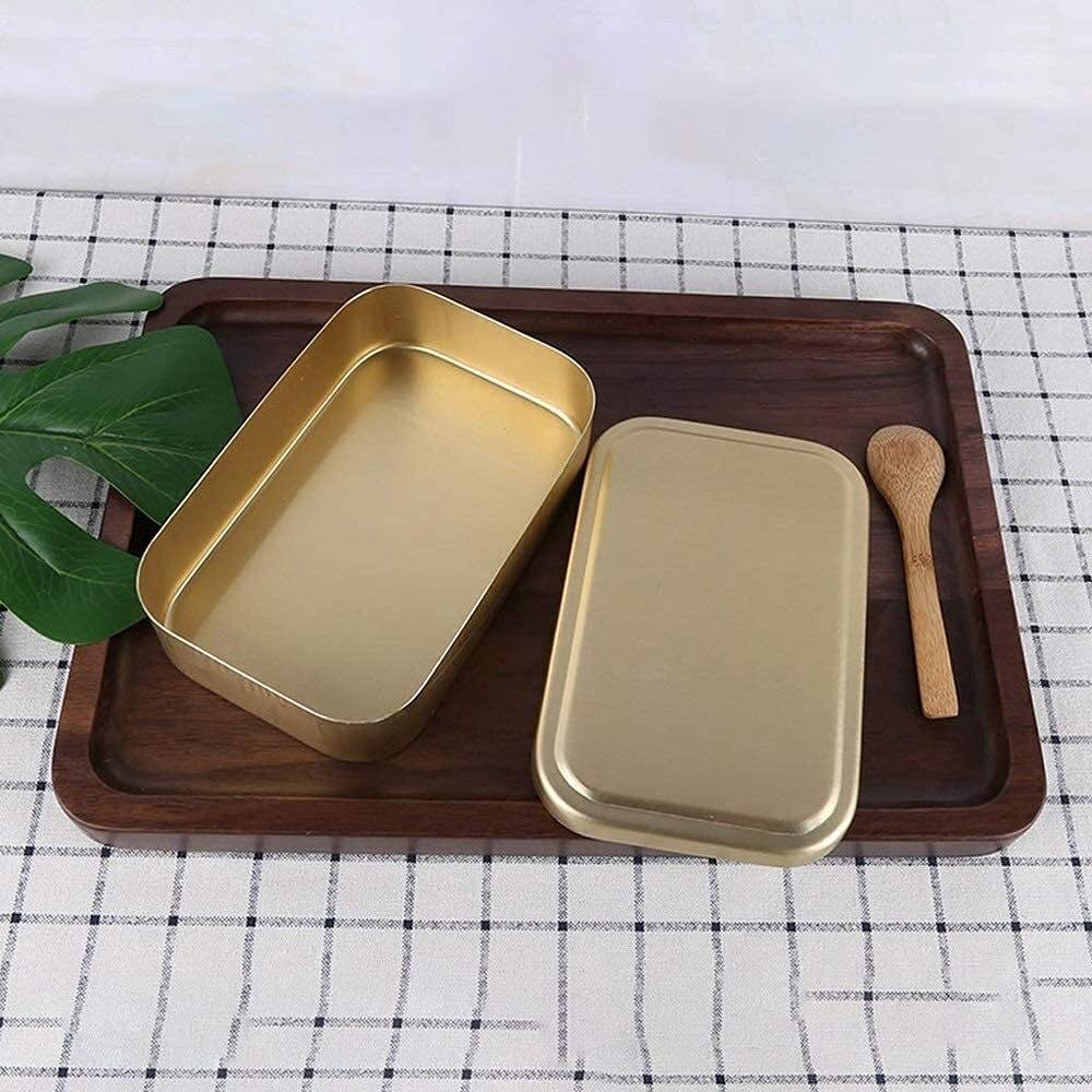 Lunc Boxes Lunc Box in Alluminio, Bento Box Contenitore per Alimenti Ecologico, Bento Box Portatile per Uso Alimentare con Manico, Lunc Box Coreano in Alluminio Giallo Arrotondato,