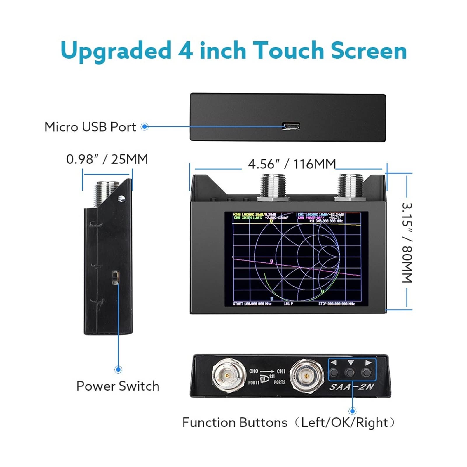 Spektrumanalysator, Vector Network Analyzer Kit 4,0 Zoll Bildschirm 3G SAA-2N NanoVNA V2 Antennenanalysator Kurzwelle HF VHF UHF