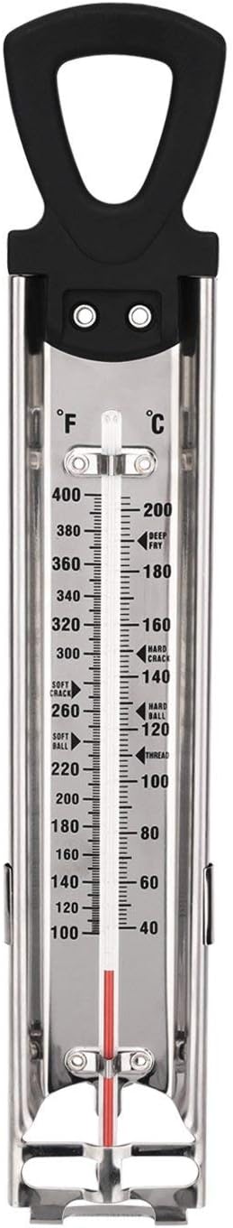 Candy Thermometer for Deep Fry, Jam, Sugar, Syrup | Dual Scale 40°C-200°C / 100°F-400°F | Stainless Steel Candy Thermometer with Clip & Hook | Includes Temp Guide