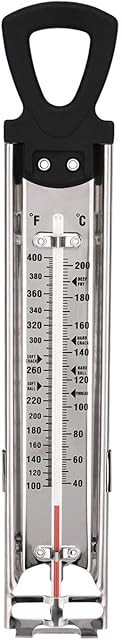 Candy Thermometer Deep Fry/Jam/Sugar/Syrup/Jelly Thermometer with Hanging Hook & Pot Clip Stainless Steel Cooking Thermometer Food thermometer Quick Reference Temperature Guide