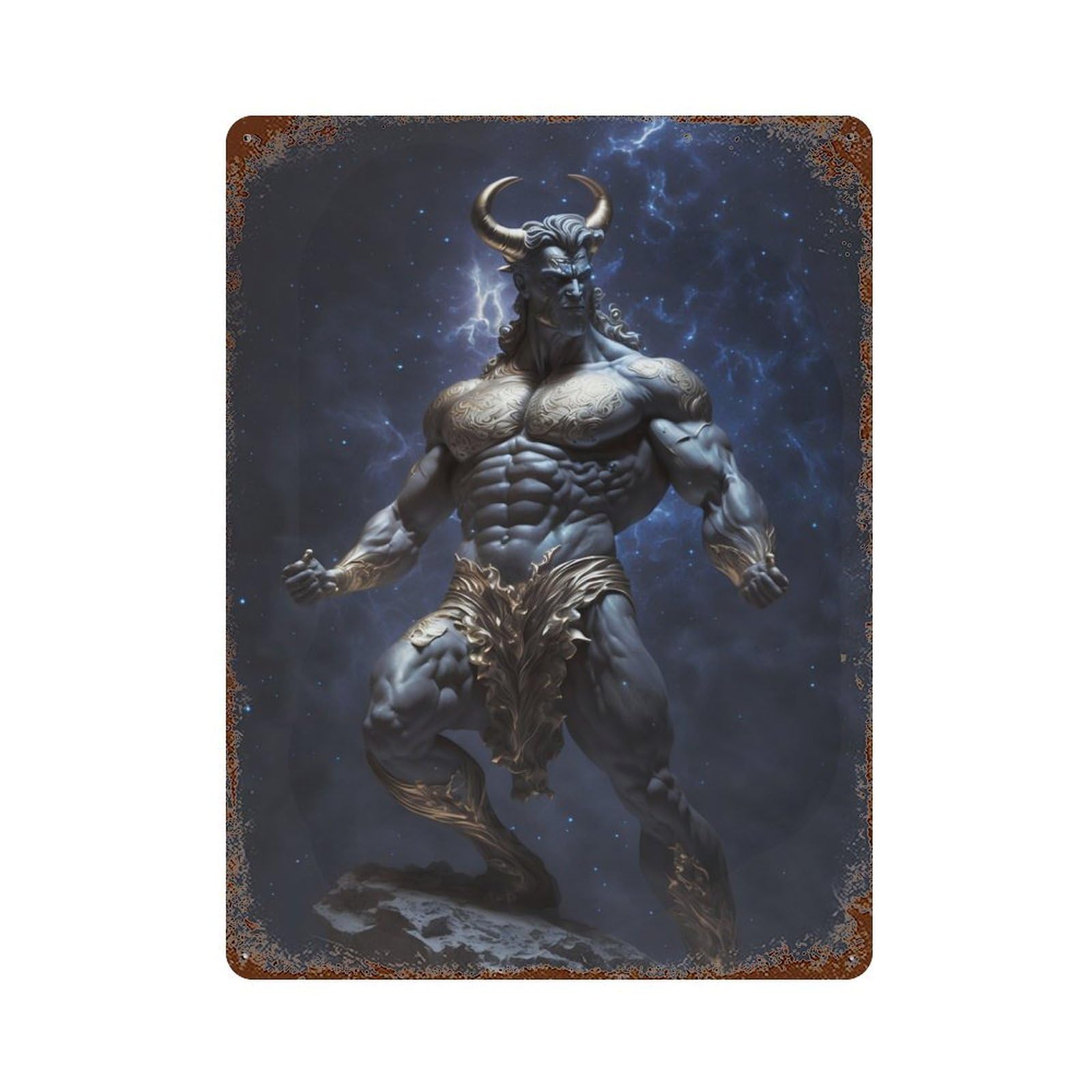 Minotaur Aged Metal Wall Plaque 15.7"x11.8", Industrial Home Decor for Pub, Kitchen And Man Cave Decor