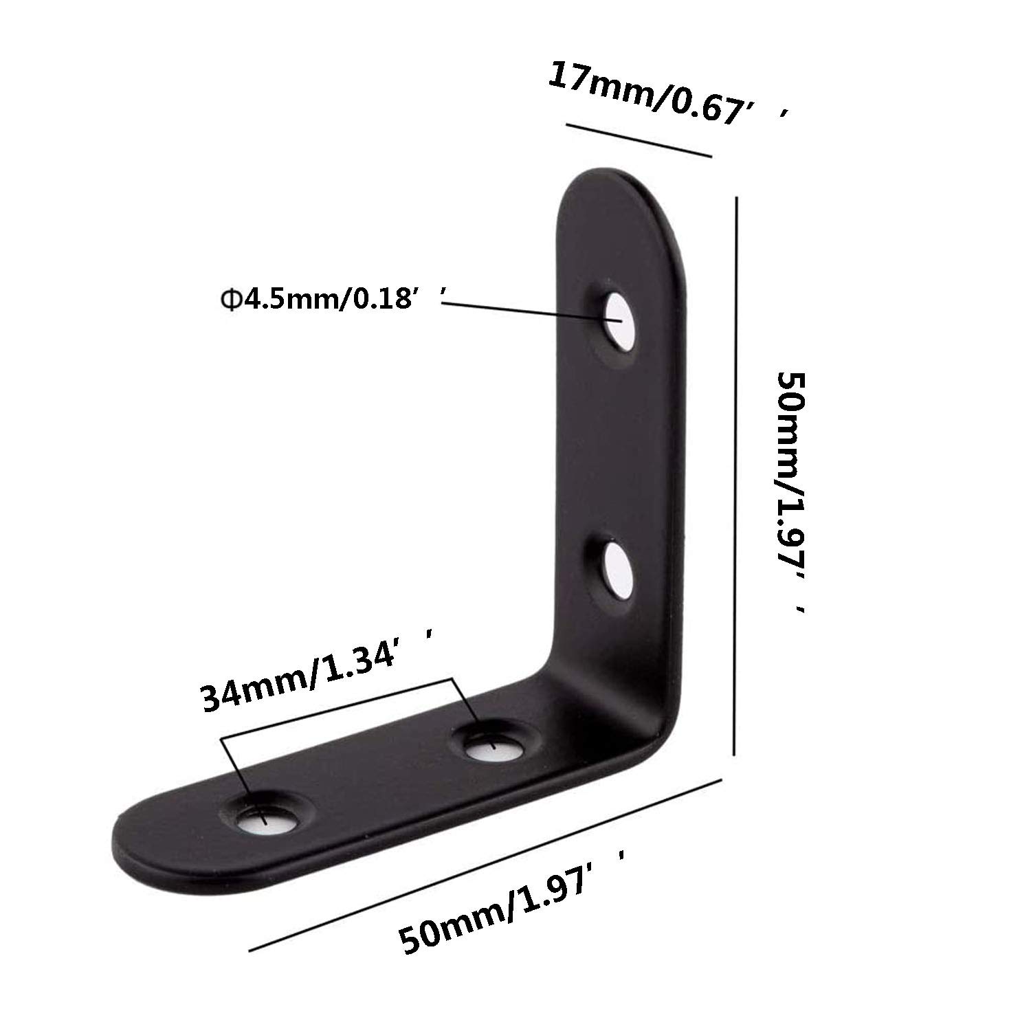Solidne uchwyty do półek narożnych w kształcie litery L, ze stali nierdzewnej, czarny, 5,1 cm, 8 szt