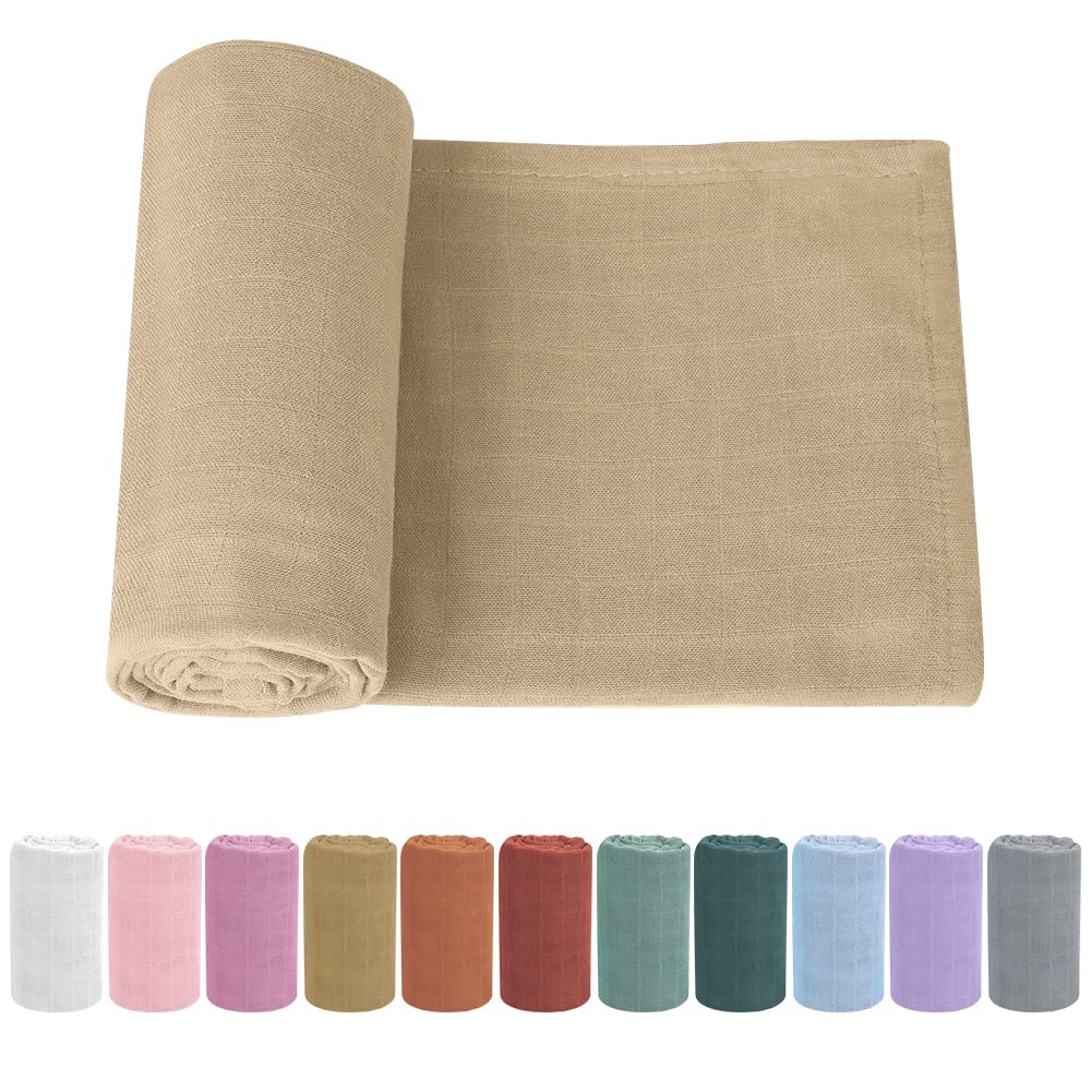 Knirose Pucktuch Baby Musselin Babydecke Swaddle 120x120cm Puckdecke Mulltücher, Bambus Baumwolle Baby Pucktücher Decke für Neugeborene Junge und Mädchen (Helles Khaki)