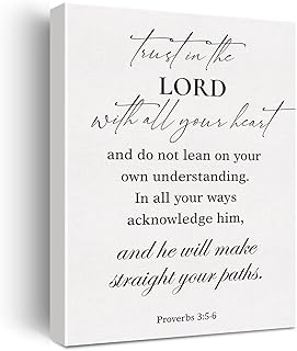 Christian Canvas Wall Art Trust in the Lord with All Your Heart Proverbs 3:5-6 Canvas Print Bible Verse Scripture Canvas Painting Home Wall Decor Framed Gift 12x15 Inch