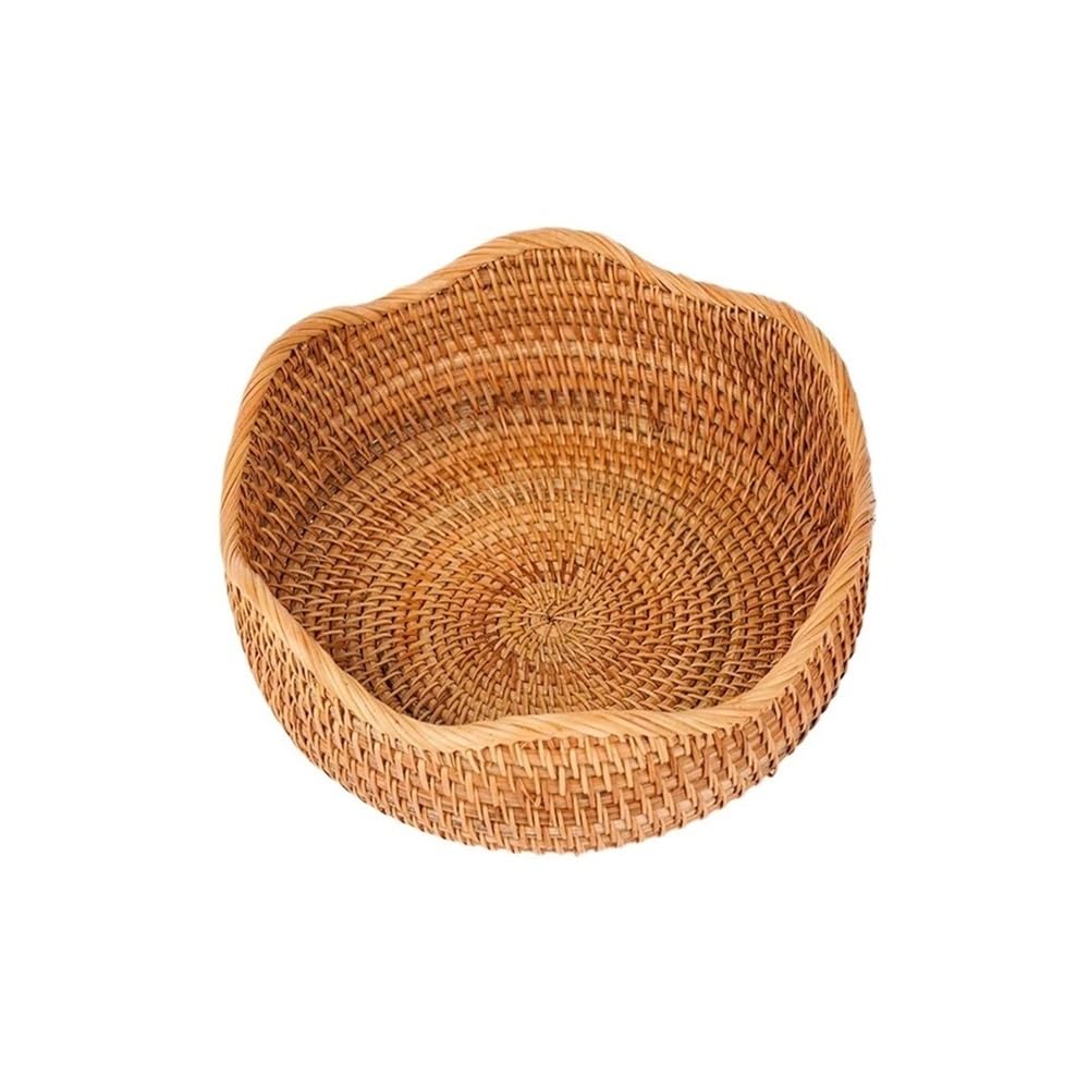 Basket Storage Box Kitchen 1-Pack,Handwoven Round Wave Rattan,Wicker Tray,Picnic,Sundries Decor Container