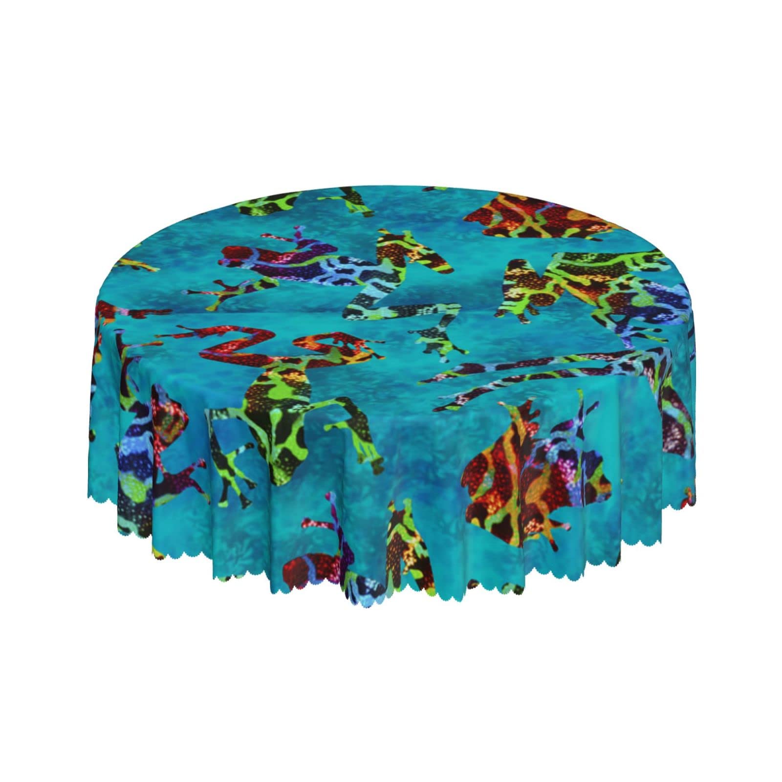 Lsjuee Colorful Frog Round Tablecloth 60 Inch Printed Washable Tablecloth for Dining Party Holiday Fall Home Decorative