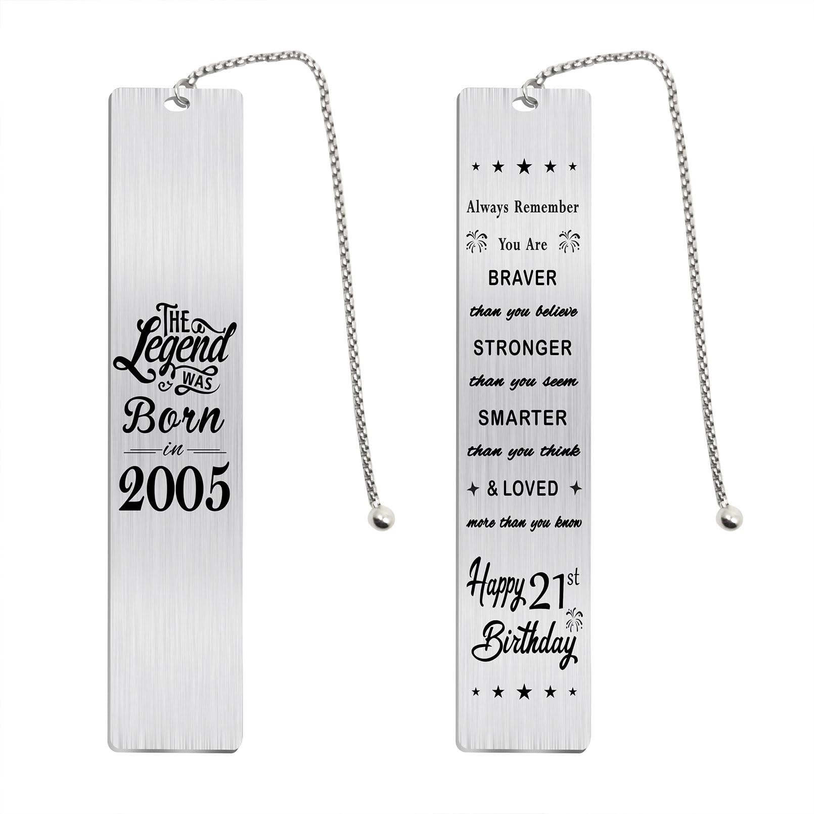 Fetiger 21st Birthday Gifts for Men Him Boys, Personalized 21 Years Old Bookmark, Happy 21st Decorations, Born in 2005 Card Present