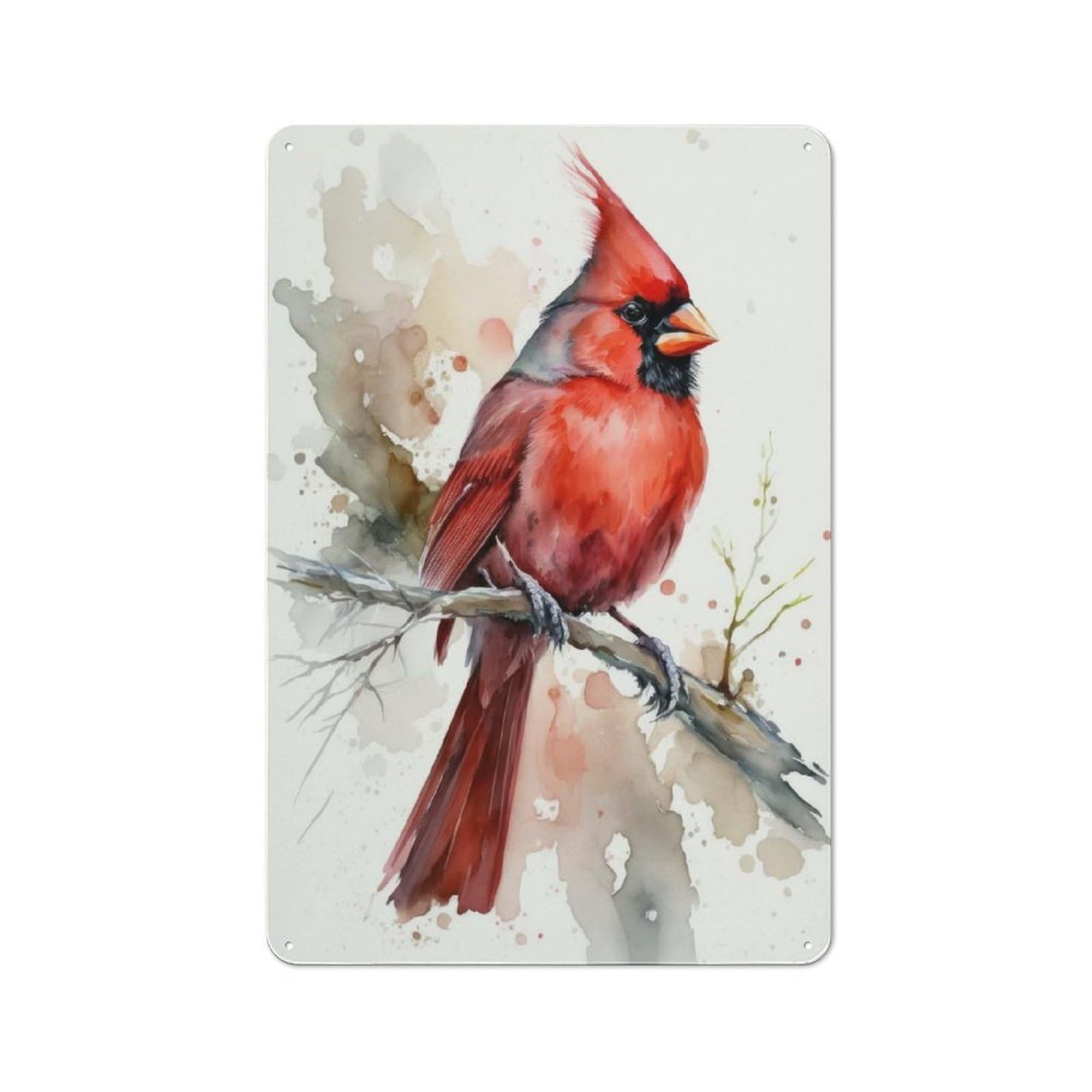 Watercolor Cardinal Bird Vintage Tin Sign 30x20cm for Lounge Or Reading Corner, for Reading Corner Decorators