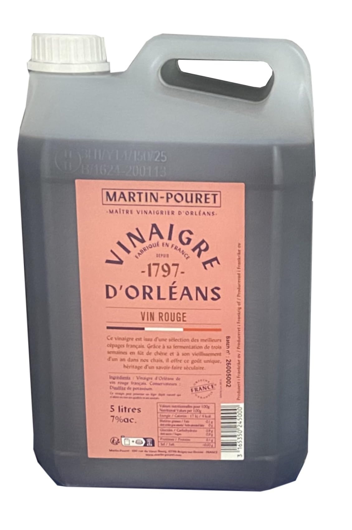 MARTIN POURET Vinaigre de Vin Rouge, de Vin Blanc, Balsamique de Modene 5L/Bidon - Livraison Gratuite France (Vinaigre de vin rouge, 2 bidons)