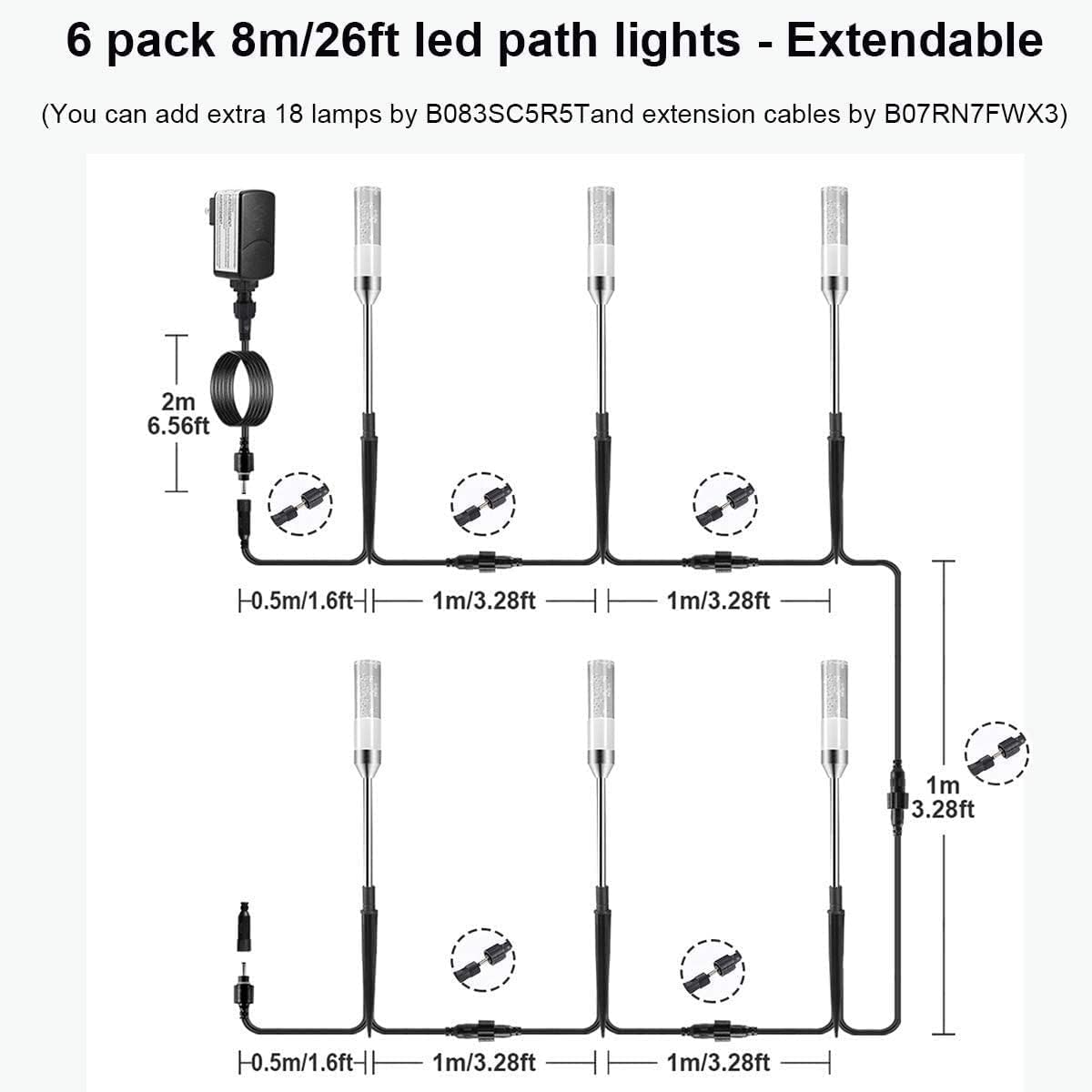 6 Pack Landscape Path Lights Cool White and 2 in 1 Splitter