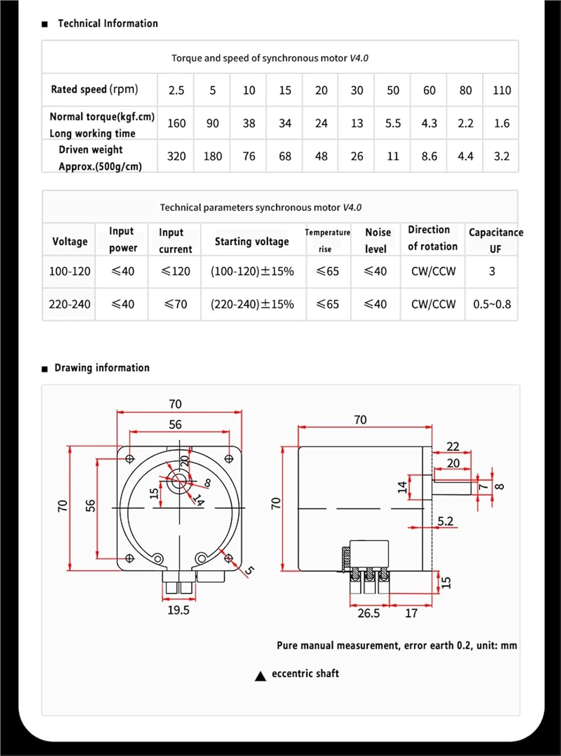 Upgraded Model 70ktyz Eccentric Axis Ac Synchronous Motor 220v 40w 2.5rpm -110rpm Micro Gear Motor Permanent Magnet Motor