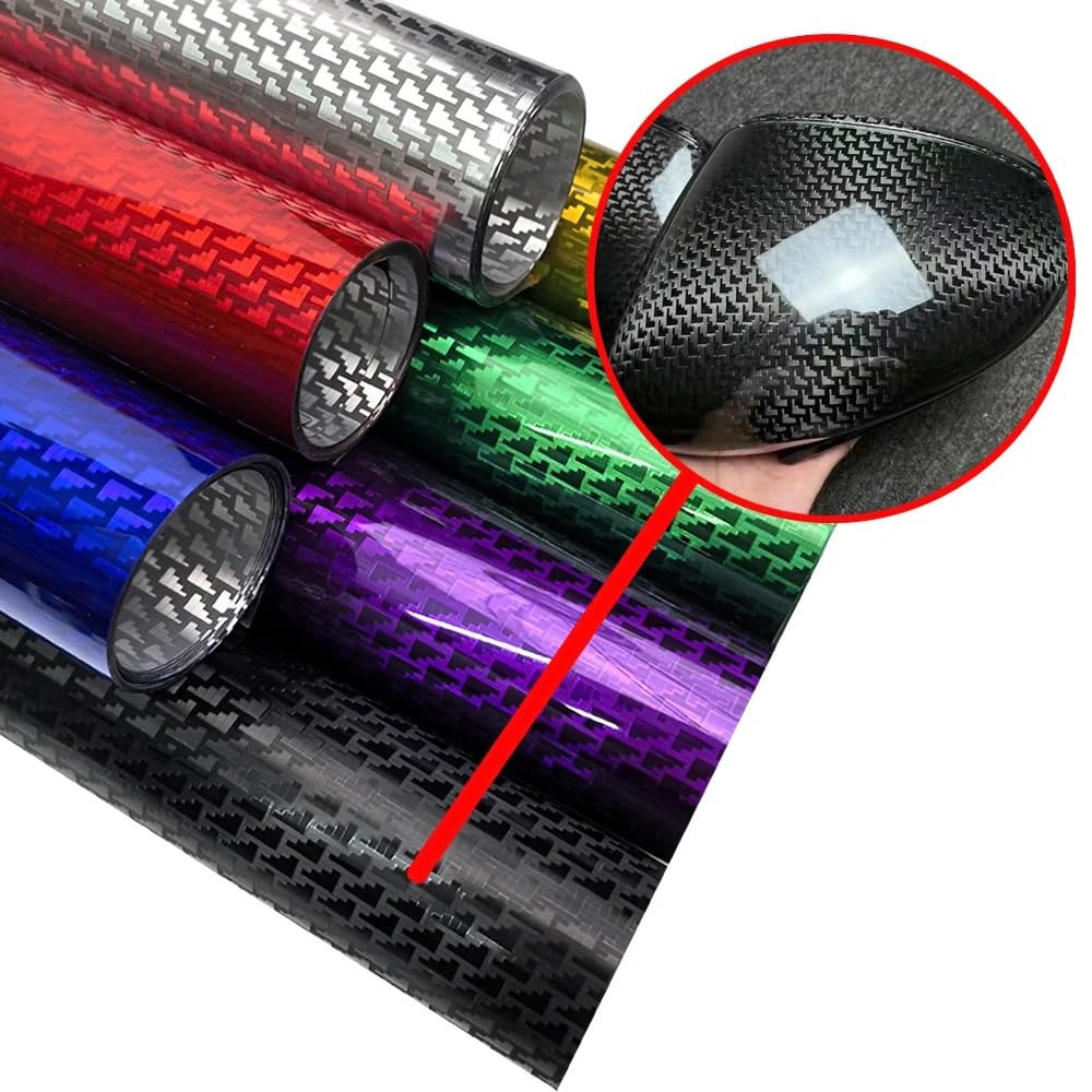 Pellicola Wrapping Auto Pellicole for carrozzeria in vinile con motivo in fibra di carbonio placcato oro rosso blu verde viola lucido, for avvolgere l'auto(Red,50cm X 600cm)