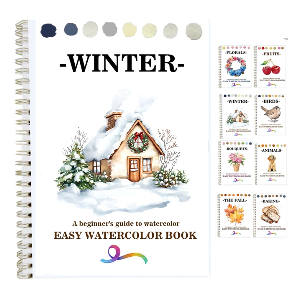 Cahier d'exercices d'aquarelle débutants pour peindre des scènes de nature en hiver