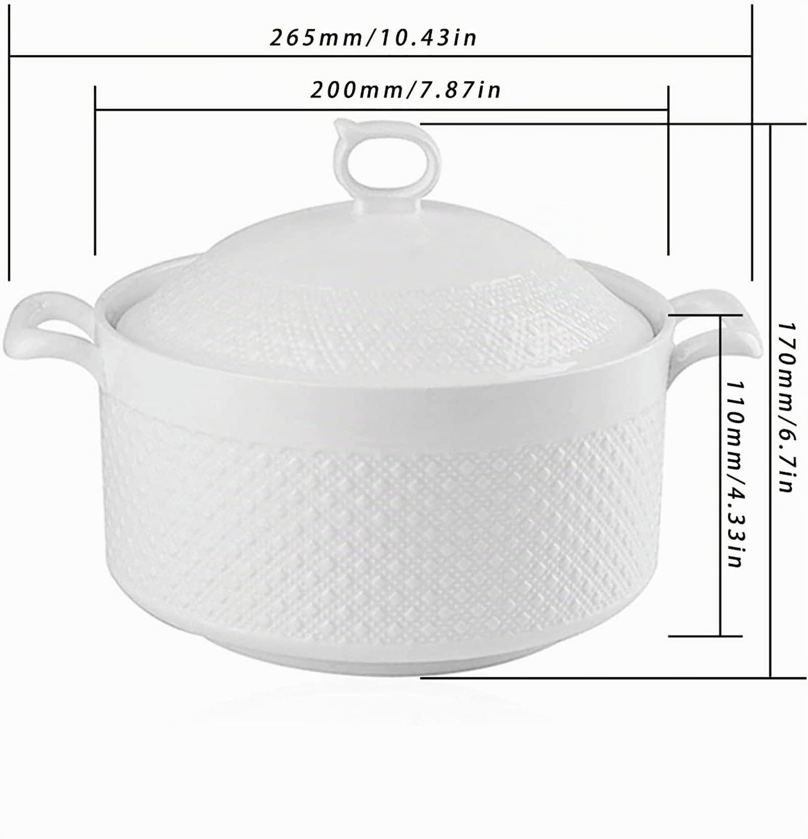 Vnook Keramik-Suppenterrine mit Suppenkelle, Suppenschüssel mit weißem Deckel aus Porzellan, for Restaurant, Zuhause, Küche, weiße Dekoration, Suppentopf, 200 mm