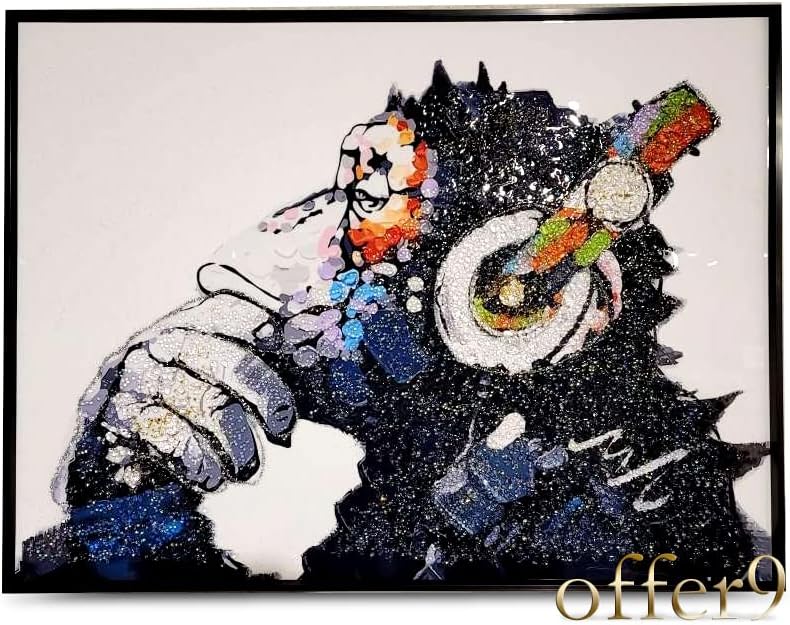 バンクシー アートパネル 水晶絵 インテリアフレーム おしゃれ 玄関 大型 チンパンジー 猿 音楽を聴く猿 ヘッドフォン 動物 壁掛