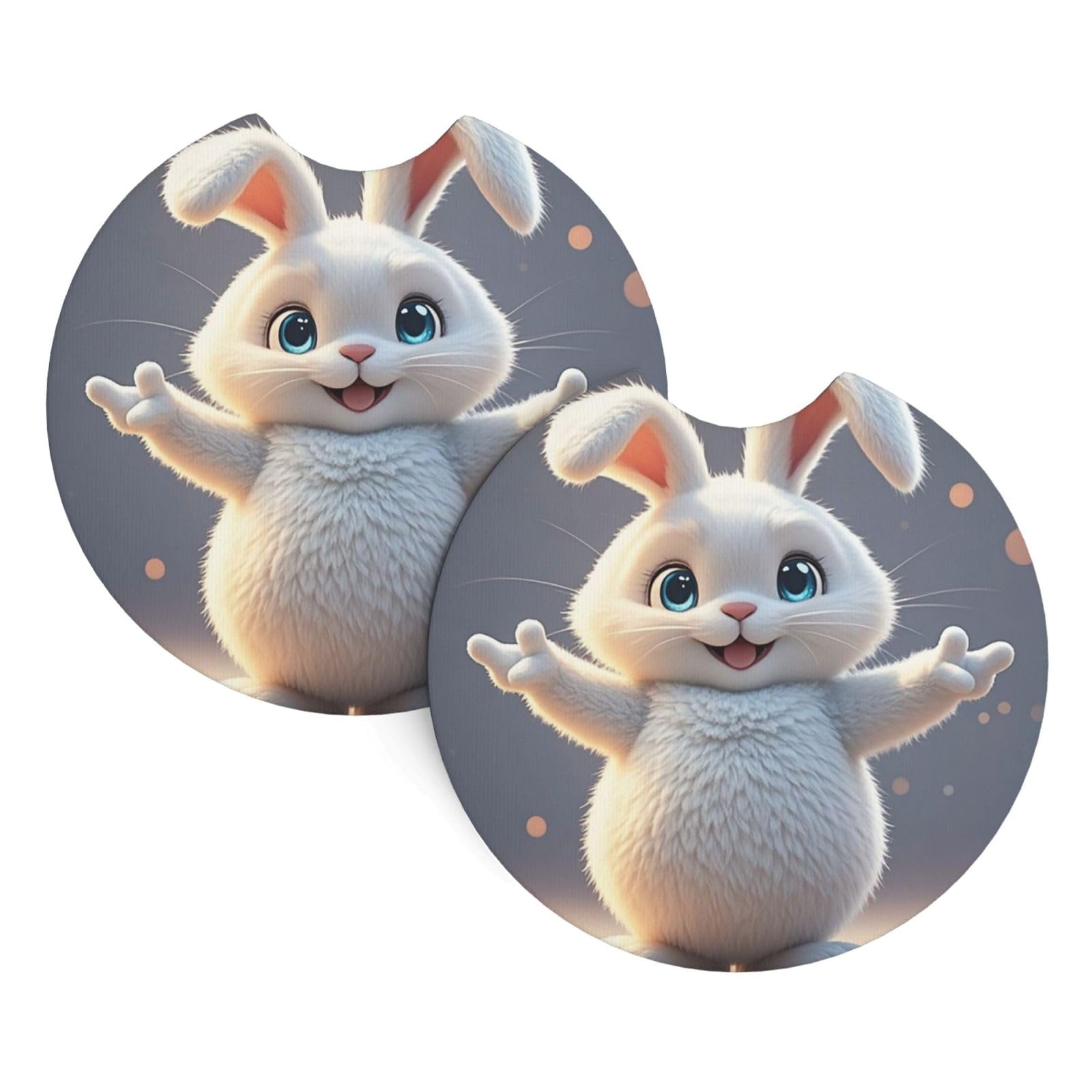2 Pack Car Coaster for Cup Holders Hug Bunny Car Cup Coaster 2.7" Neoprene Non-Slip Automotive Cup Mat Universal Auto Car Interior Accessories for Women Men Cup Pad