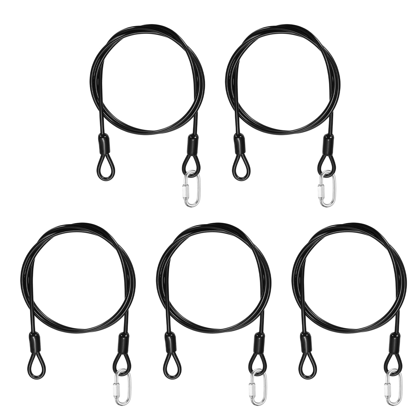 PATIKIL Security Cable Lock (4mm x 1m, 3.3ft, Black)(5 Set) Vinyl Coated 304 Stainless Steel Double Loop Flexible Wire Rope Safety Cable with Quick Links Locking Connectors — image 1